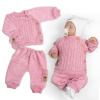 Baby Nellys Rastúci pletený svetrík a nohavice s vreckom Hand Made 2D, Nature - ružová, 56/62 (0-3m)