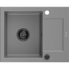 Mexen Enzo granitový jednokomorový drez s odkvapkávačom 576 x 465 mm, Šedá, Sifón Čierna - 6506571005-71-B