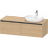DURAVIT Ketho 2 závesná skrinka pod umývadlo na dosku (umývadlo vpravo), 2 zásuvky, 1400 x 550 x 459 mm, dub prírodný, K24888R30300000