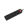 Prodlužovací kabel Lanberg PS1, 4 zásuvky, 1,5m, vypínač, černá PS1-04E-0150-BK
