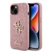 Guess PU Fixed Glitter 4G Metal Logo zadný kryt pre iPhone 13 Pink