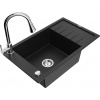 Mexen Elias granitový jednokomorový drez s odkvapkávačom a kuchynskou batériou Elia, Čierna - 6511-77-670101-00