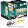 6x LED žiarovka E27 filament trieda A 4,9W 1055LM = 75W 2700K 360° Lumiled