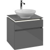 VILLEROY & BOCH Legato závesná skrinka pod umývadlo na dosku (umývadlo v strede), 2 zásuvky, s LED osvetlením, 600 x 500 x 550 mm, Glossy Grey, B568L0FP