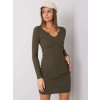 Khaki priliehavé šaty s dlhým rukávom RV-SK-6053.16X-khaki L