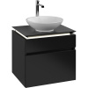 VILLEROY & BOCH Legato závesná skrinka pod umývadlo na dosku (umývadlo v strede), 2 zásuvky, s LED osvetlením, 600 x 500 x 550 mm, Black Matt Lacquer, B568L0PD