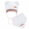New Baby Zimná dojčenská čiapočka so šatkou na krk Teddy bear šedo ružová
