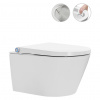 CERANO - Závesná WC misa s integrovaným elektronickým bidetom Cronus Standard, Vortex Rimless 180 ° + UF sedátko - biela lesklá - 59,3x38,4 cm