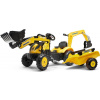Falk Šlapací traktor 2076N Komatsu s nakladačem, rypadlem a vlečkou - žlutý