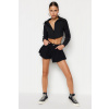Trendyol Black Pleated High Waist Mini Denim Shorts čierna 34 Trendyol 8683046988611