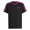 adidas Essentials 3 Stripe T-Shirt Junior Girls Black/Pink 11-12 Years