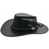 Jacaru Dingo Koolaroo čierny – letný klobúk s koženým dýnkom a vzdušnou korunou Veľkosť: 63/64cm (XXL)