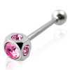 Piercing do jazyka so zirkónmi ružovej farby po obvode
