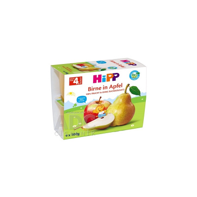 HiPP BIO 100% OVOCIE Jablká s hruškami ovocný príkrm (od ukonč. 4. mesiaca) 4x100 g (400 g)