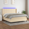 Posteľ boxsping s matracom a LED krémová 180x200 cm látka-ForU-3138338