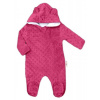 Baby Nellys Kombinézka /overal Minky s kapucňou a uškami - sytě ružová, veľ. 62 74 (6-9m)