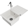 Mexen Bruno, 1-komorový granitový drez 795x495x200 mm a drezová batéria Flora, biela, 6513-20-670401-07-B
