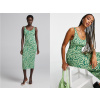 Bershka Green midi šaty v retro vzoroch s (Bershka Green midi šaty v retro vzoroch s)