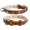 WAU DOG Plochý kožený obojok Soft s ostňami hnedo béžový Obvod krku: dĺžka: 38 - 49 cm, šírka: 25 mm