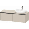 DURAVIT Ketho 2 závesná skrinka pod umývadlo na dosku (umývadlo vpravo), 2 zásuvky, 1400 x 550 x 459 mm, taupe super matná, K24888R83830000