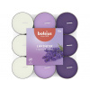 Bolsius čajové vonné sviečky Lavender basic trojfarebné 18ks