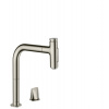 HansGrohe M71 - Drezová batéria Metris Select s výsuvnou spŕškou, 2-otvorová inštalácia, vzhľad nerezový 73819800
