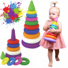 Teddies skládanka pyramida s kroužky plast 2 barvy v síťce 15x31 cm