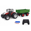 Červený diaľkovo ovládaný traktor s prívesom, mierka 1:24, LED