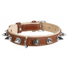 WAU DOG Plochý kožený obojok Soft s ostňami hnedo béžový Obvod krku: dĺžka: 46 - 60 cm, širka: 35 mm
