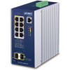 Planet IGS-4215-4UP4T2S priemyselný L2 switch, 8x1Gb, 2x1Gb SFP, 4x PoE 802.3bt 240W, 48-54VDC, -40~75°C, IP30