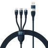 Kábel USB 3v1 Baseus Flash Series 2, USB-C + micro USB + Lightning, 100 W, 1,2 m (modrý) 6932172608750