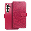 Flip pouzdro MEZZO Book Samsung Galaxy S25 – mandala magenta (Flipové pouzdro, obal a kryt MEZZO Book pro Samsung Galaxy S25 – mandala magenta s kapsami na karty, magnetickým zavíráním a funkcí stoján