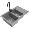 Mexen Gaspar žulový drez s 1,5 komorami s odkvapkávačom a kuchynskou batériou Telma, sivý - 6507-71-670200-70