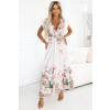 609-1 Satin maxi dress with plunging neckline and floral ombre – boho elegance biela | zelená | ružová One size numoco basic 5903938291098