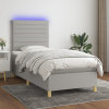 Posteľ boxsping s matracom a LED bledosivá 90x190 cm látka-ForU-3135477