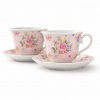 Festa Italia Porcelánová sada šálok na kávu s tanierikmi – ružový vintage motív s ružami na romantické servírovanie a darovanie