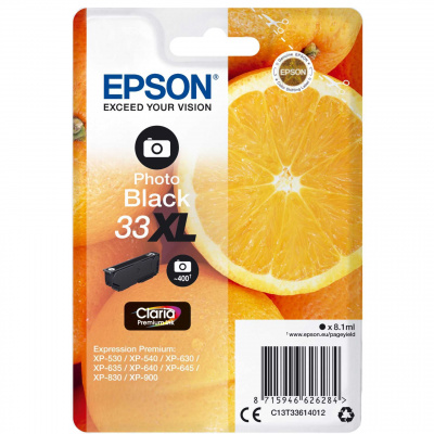 Epson Oranžová Singlepack Photo Čierna 33XL Claria Premium Ink - Originálny - Atrament na báze farbiva - Foto čierny - Epson - - Expression Premium XP-900 - Expression Premium XP-830 - Expression Prem
