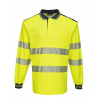 PORTWEST HI-VIS PW3 T184 / Reflexná polokošeľa, dl. rukáv - HV žltá/námorná modrá XS