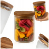 SKLENENÁ NÁDOBA 420 ml s AKÁCIOVÝM VIEČKOM, POHÁR na CESTOVINY, KORENIE, KÁVU