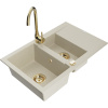 Mexen Gaspar, granitový drez 737x475x177 mm, 1,5-komorový a zlatá batéria Telma, béžová, 6507-69-670200-50