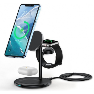Nabíjací stojan ChoeTech 3 in 1 Holder Magnetic Wireless Charger for Iphone 12/13 series (include Apple watch charge (T585-F-BK)