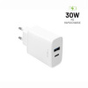 FIXED Sieťová nabíjačka s USB-C a USB výstupom a podporou PD, 30W, biela