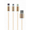Kábel CABLEXPERT USB A Male/Micro B + Type-C + Lightning, 1m, opletený, zlatý, blister