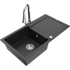 Mexen Leo, 1-komorový granitový drez 900x500x190 mm a drezová batéria Elia, čierna-strieborná metalíza, 6501-73-670101-00