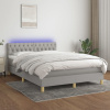 Posteľ boxsping s matracom a LED bledosivá 140x200 cm látka-ForU-3133957