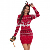Litherday Dámske vianočné pletené šaty – červená zimná mikulášska tunika so sobím vzorom a vločkami Veľkosť: L