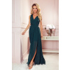 Numoco JUSTINE Dlhé šaty s výstrihom a zaväzovaním - zelená 362-2 Farba: Zelená, Veľkosť: M