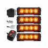 4x 4 LED LAMPA STROBOSKOP ORANŽOVÁ V ATRAPE 12V komplet s diaľkovým ovládačom