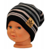 BABY NELLYS Jarná/jesenná prúžkovaná čiapka - čierná/béžová/grafit