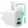 Greencell CHARB-GC-30AC-W Nabíječka PowerSource Duo30 Bílá nabíječka 30W USB-C USB-A PD - Power Delivery QC3.0- 1x USB-C, 1x USB-A